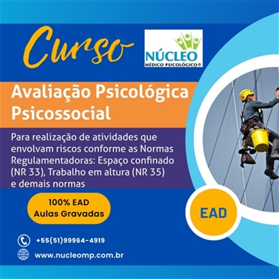 Curso Avaliação Psicológica Psicossocial (NRS: 10, 12, 20, 33, 34, 35 etc.) 20h