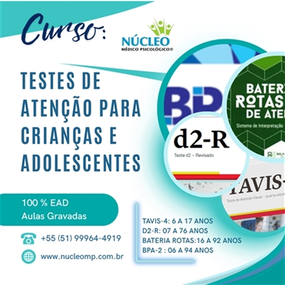 Curso: Testes de Atenção para Crianças e Adolescentes - 8h